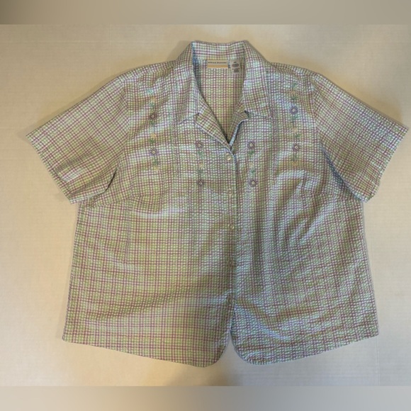 Alfred Dunner pastel floral embroidered button down short sleeve blouse size 22W - Picture 1 of 5